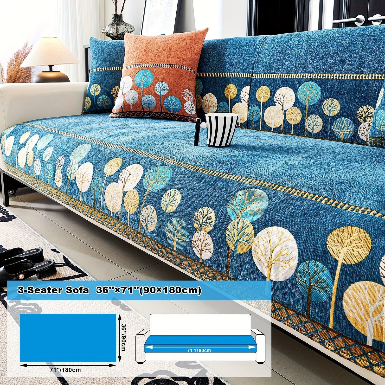 Capa de Sofá Chenille Estilo Boêmio 1pc, Capa para Sofá com Bordado Geométrico, Amigável para Cães, Protetor de Sofá Espesso e Macio, Capas Antiderrapantes para Almofadas, Protetor de Móveis, Decoração para Quarto Escritório Sala de Estar Casa, Melhore su