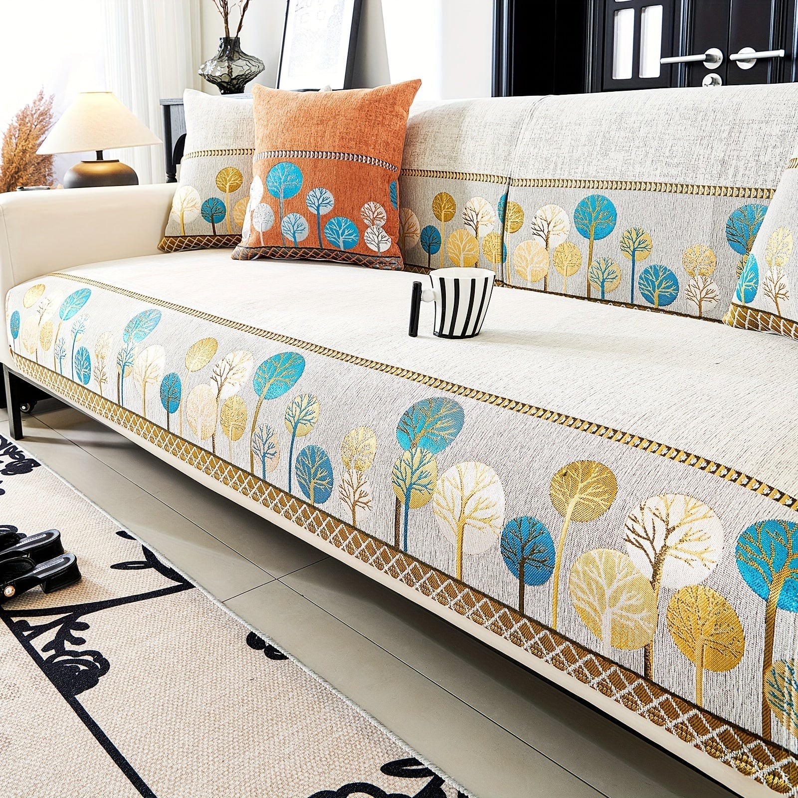 Capa de Sofá Chenille Estilo Boêmio 1pc, Capa para Sofá com Bordado Geométrico, Amigável para Cães, Protetor de Sofá Espesso e Macio, Capas Antiderrapantes para Almofadas, Protetor de Móveis, Decoração para Quarto Escritório Sala de Estar Casa, Melhore su