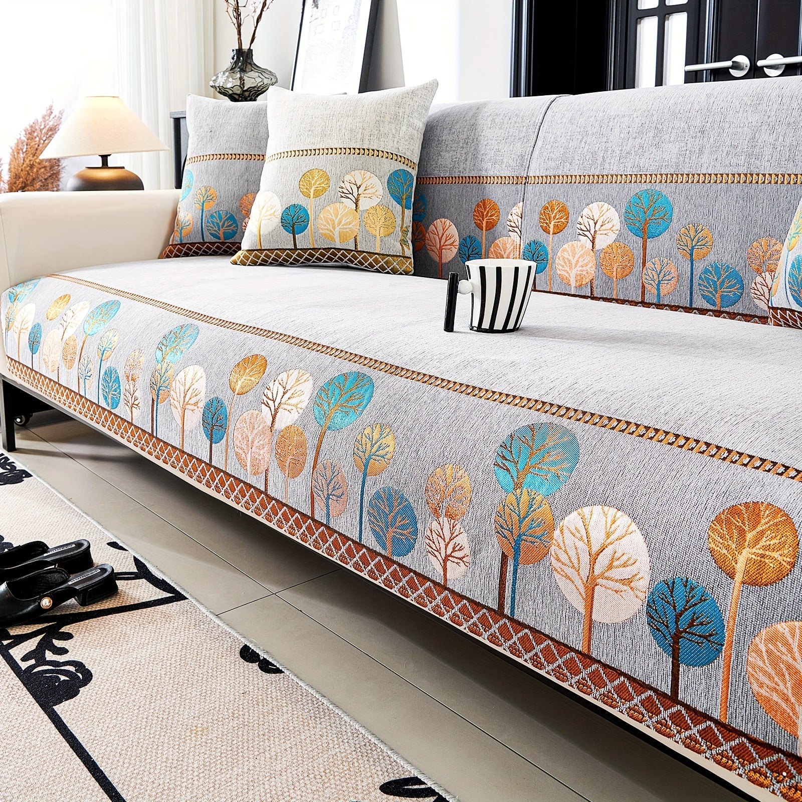 Capa de Sofá Chenille Estilo Boêmio 1pc, Capa para Sofá com Bordado Geométrico, Amigável para Cães, Protetor de Sofá Espesso e Macio, Capas Antiderrapantes para Almofadas, Protetor de Móveis, Decoração para Quarto Escritório Sala de Estar Casa, Melhore su