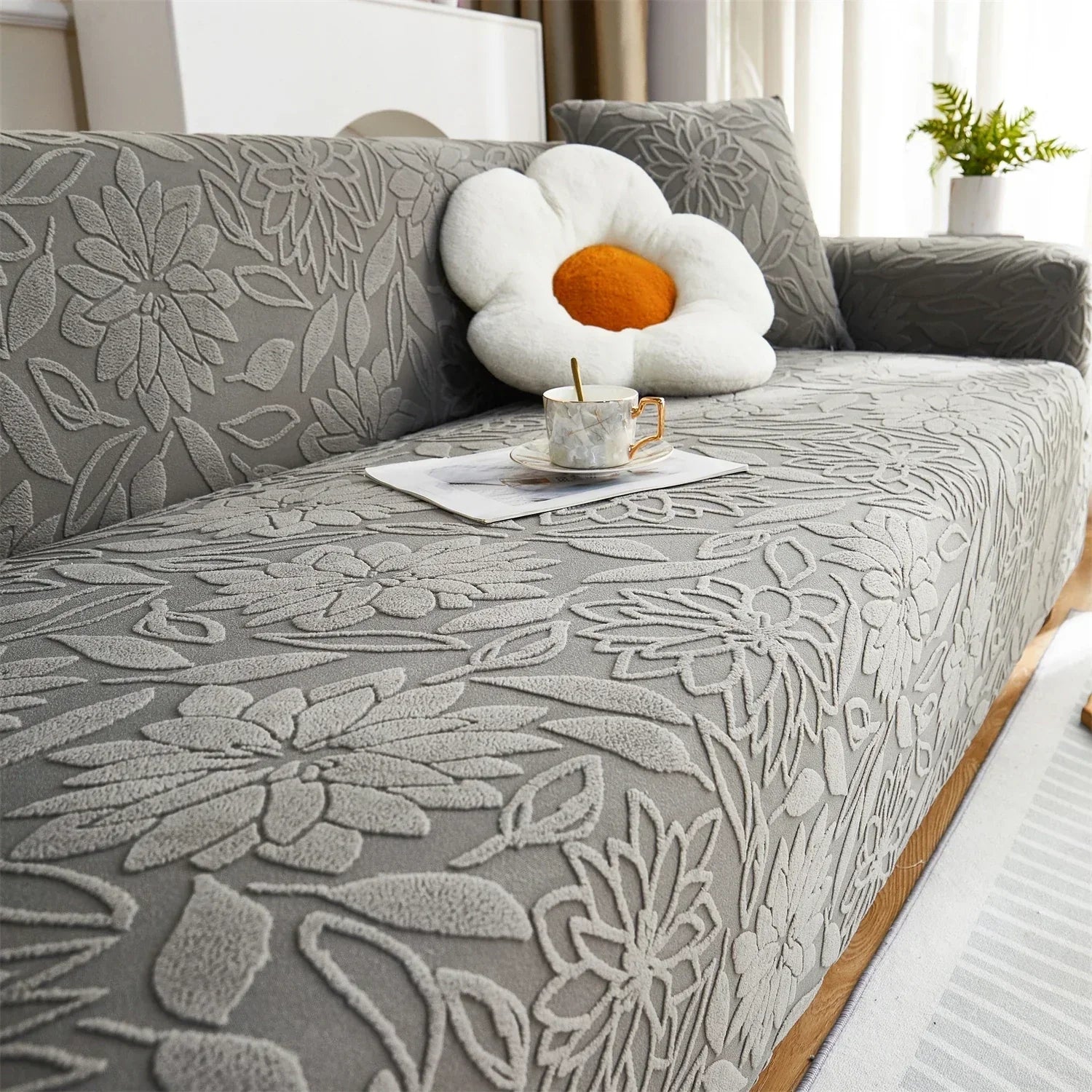 Capa de Sofá Jacquard Floral Impermeável para Casas com Pets