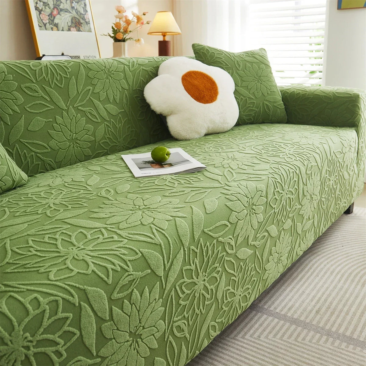 Capa de Sofá Jacquard Floral Impermeável para Casas com Pets