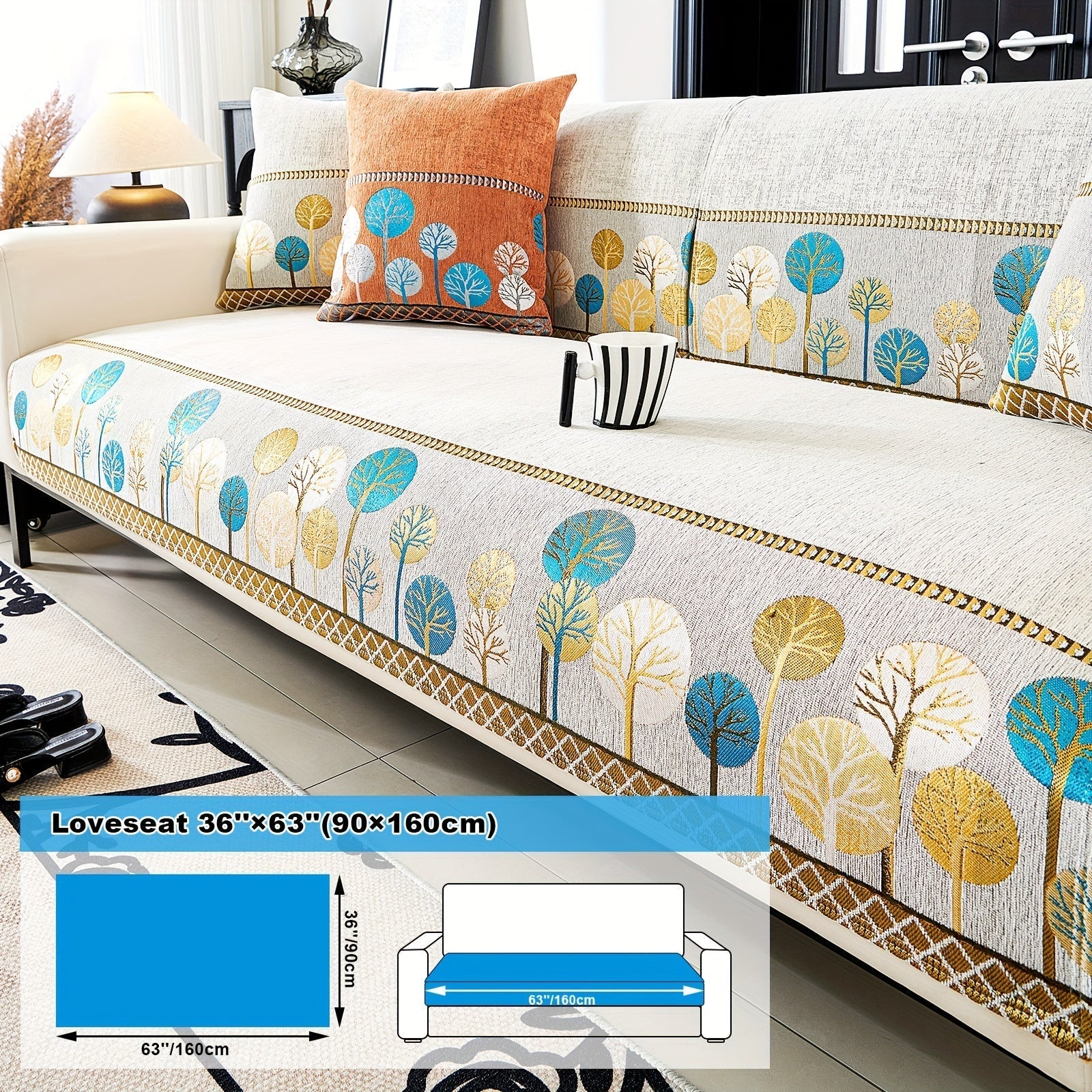 Capa de Sofá Chenille Estilo Boêmio 1pc, Capa para Sofá com Bordado Geométrico, Amigável para Cães, Protetor de Sofá Espesso e Macio, Capas Antiderrapantes para Almofadas, Protetor de Móveis, Decoração para Quarto Escritório Sala de Estar Casa, Melhore su